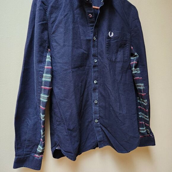 Fred Perry navy plaid trim button up shirt / S - Picture 5 of 6